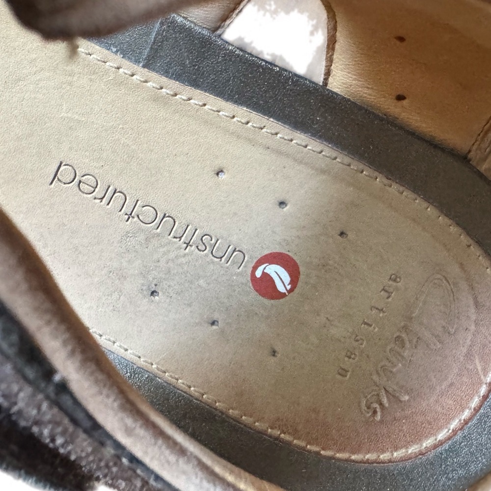 Clarks Unstructured Sandals Women 9.5 Pewter Metallic Leather Excellent 26105777 - Picture 8 of 11